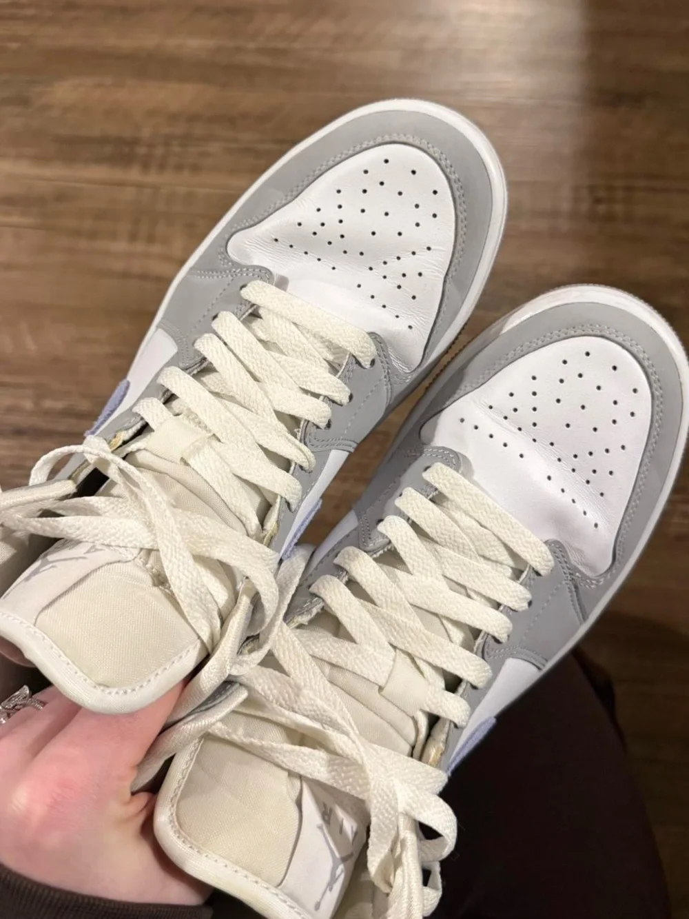 Jordan High-Top Sneakers in Light Gray, White & Lavender - Picture 6 of 7